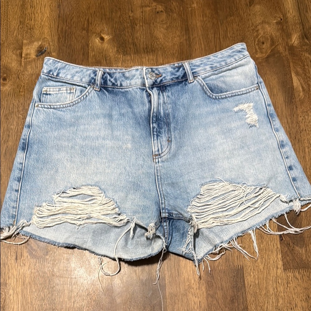 Topshop Light Blue Distressed Jean Shorts
